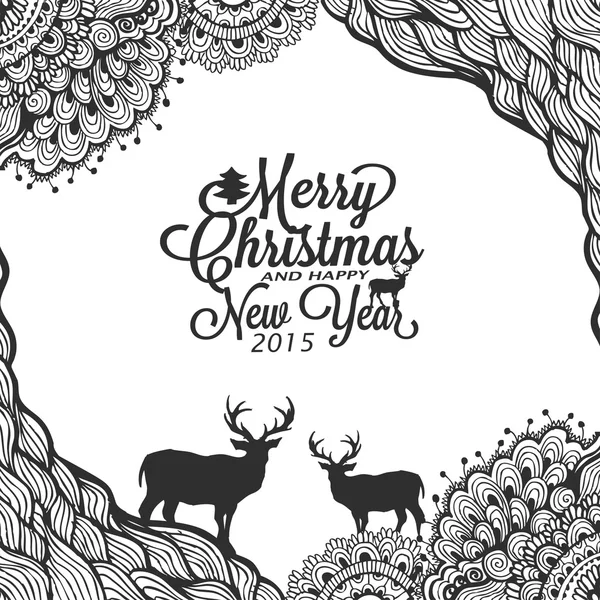 Christmas and happy new year doodle sketch with typography — Stock Vector