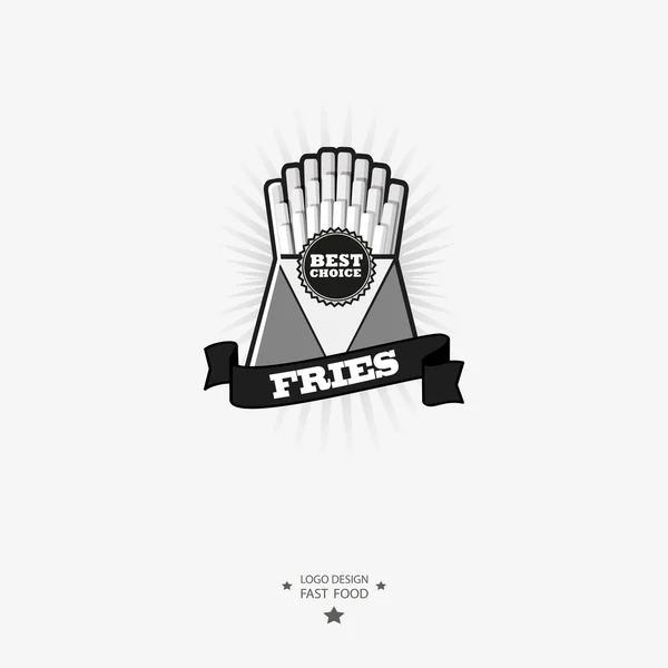 Logotipo de batatas fritas. Símbolo de comida rápida com fita . — Vetor de Stock