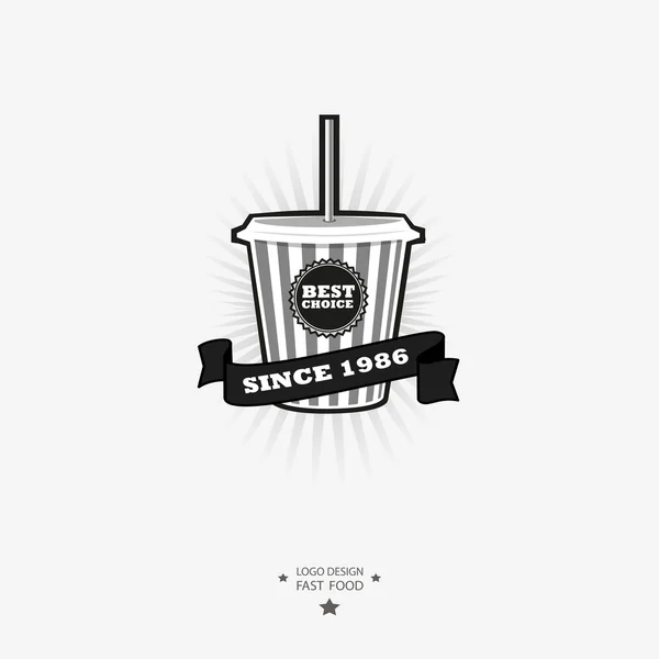 Papier beker logo. Fast food symbool met lint. — Stockvector