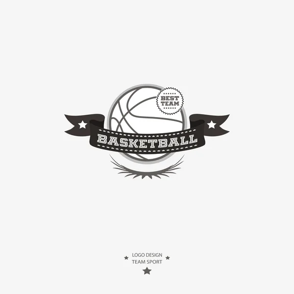 Basketball emblem, logo, badge with ribbon for sports design in — Stock Vector