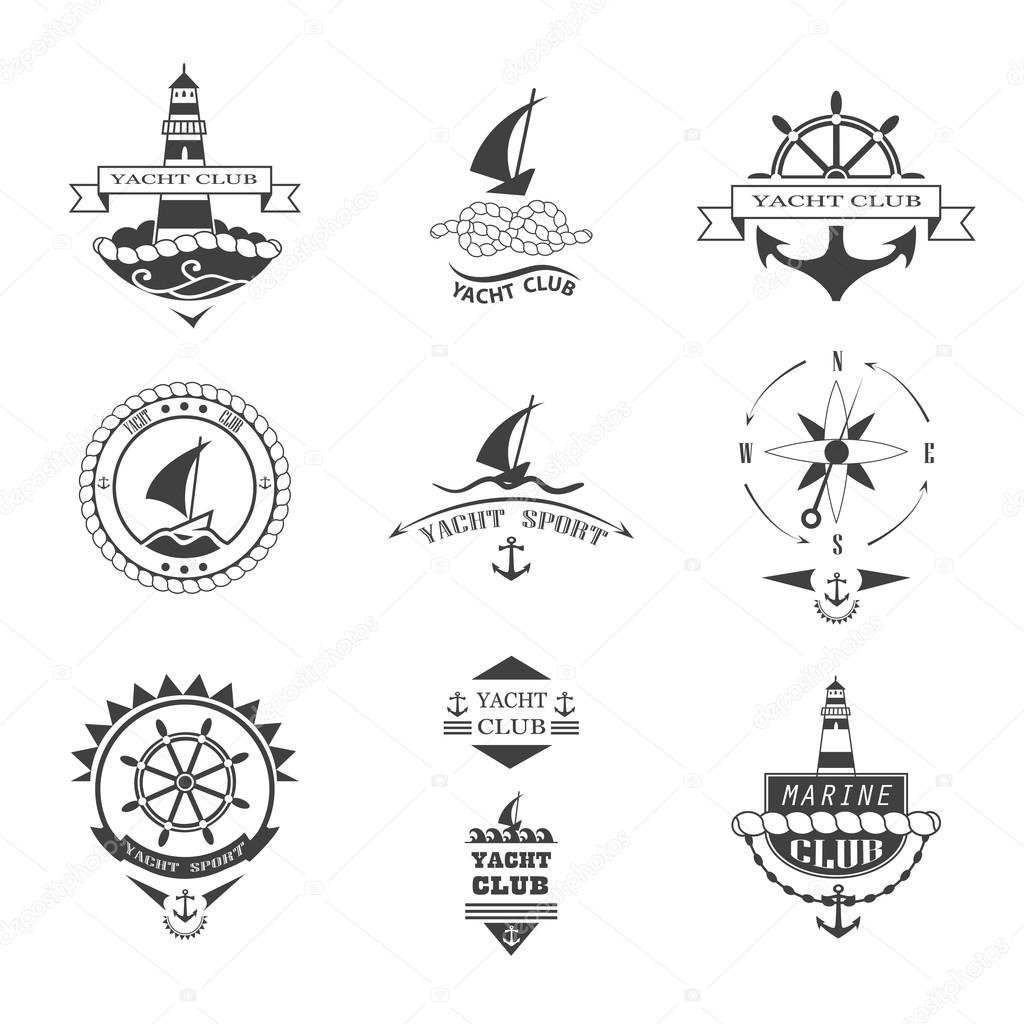 Set of yacht club logos.