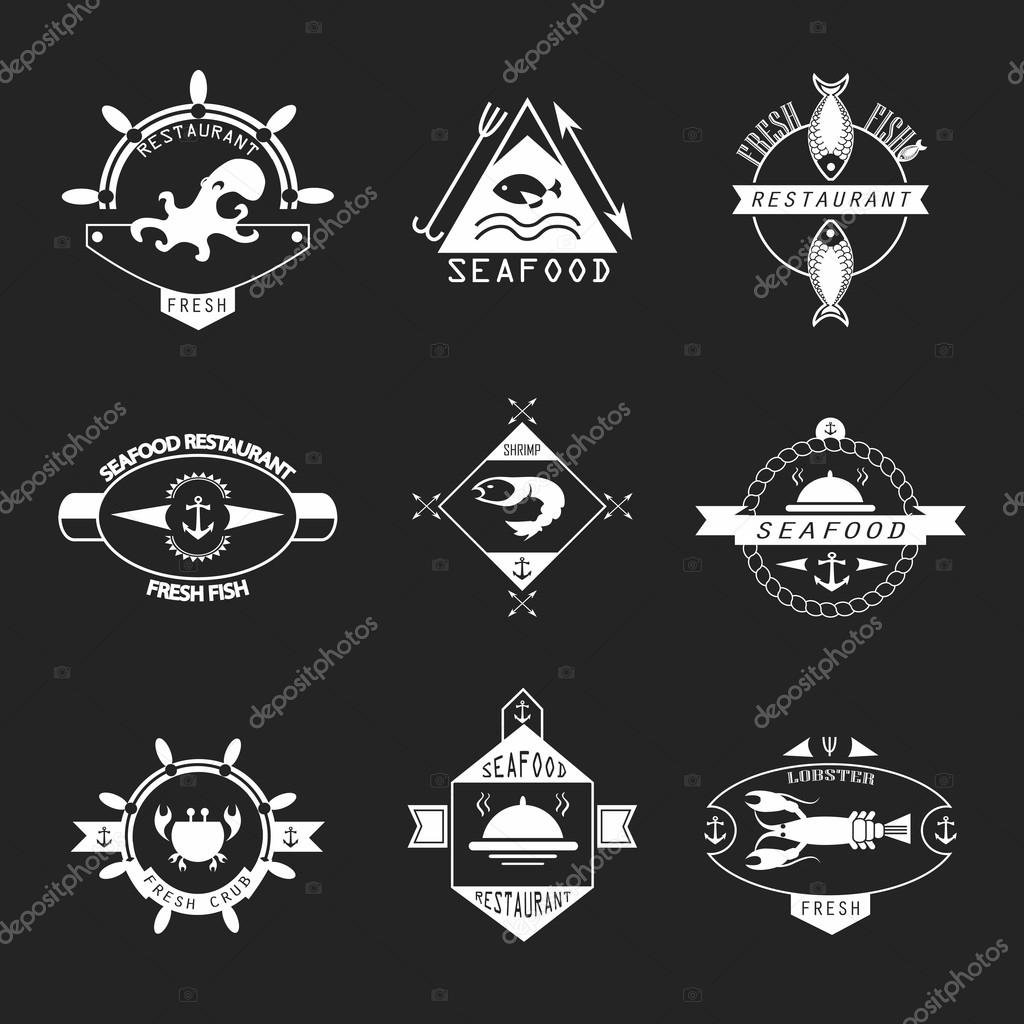Set of seafood logos.