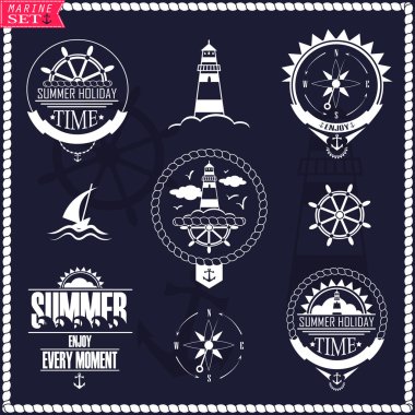 Set of vintage marine logos. Vector logotypes and badges with y clipart