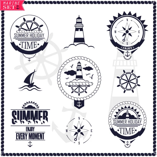 Set of vintage marine logos. Vector logotypes and badges with y — Stock Vector