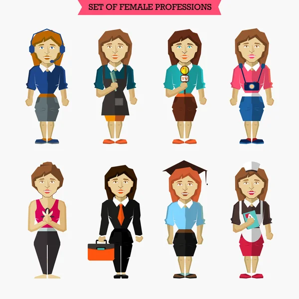 Set of female professions. Meteorologist, hairdresser, interview — Stock Vector