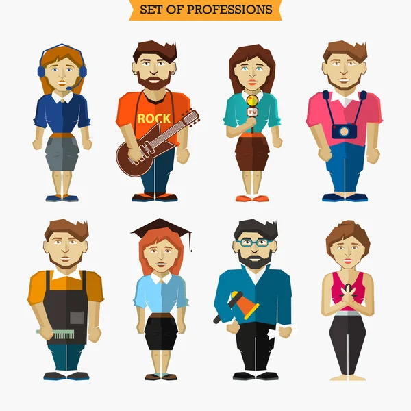 Set of professions. Meteorologist, musician, interviewer, photog — Stock Vector