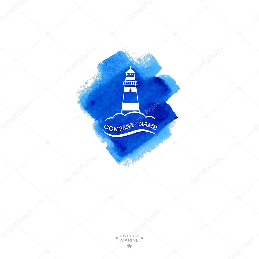 Yacht club logo. Blue watercolor with logo