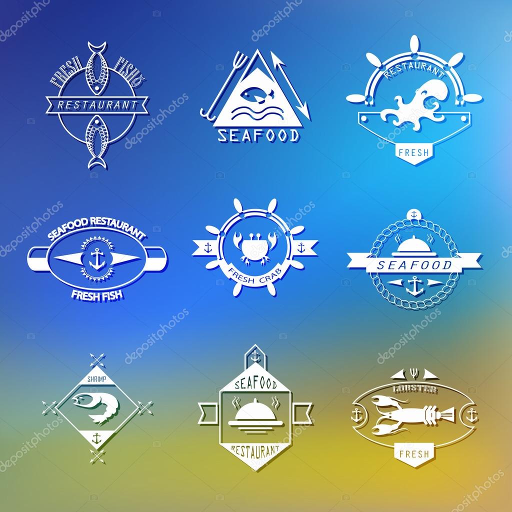 Set of seafood logos. Restaurant  labels and badges