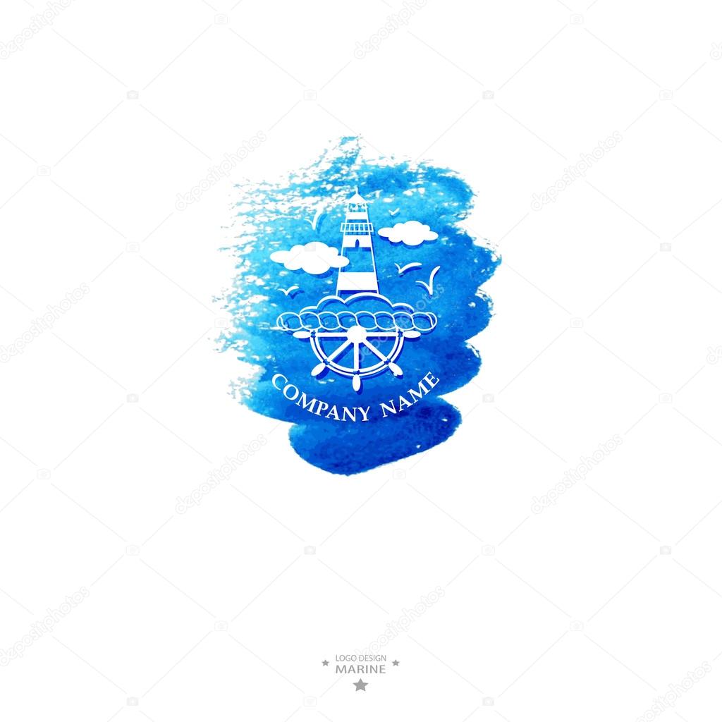 Yacht club logo. Blue watercolor with logo