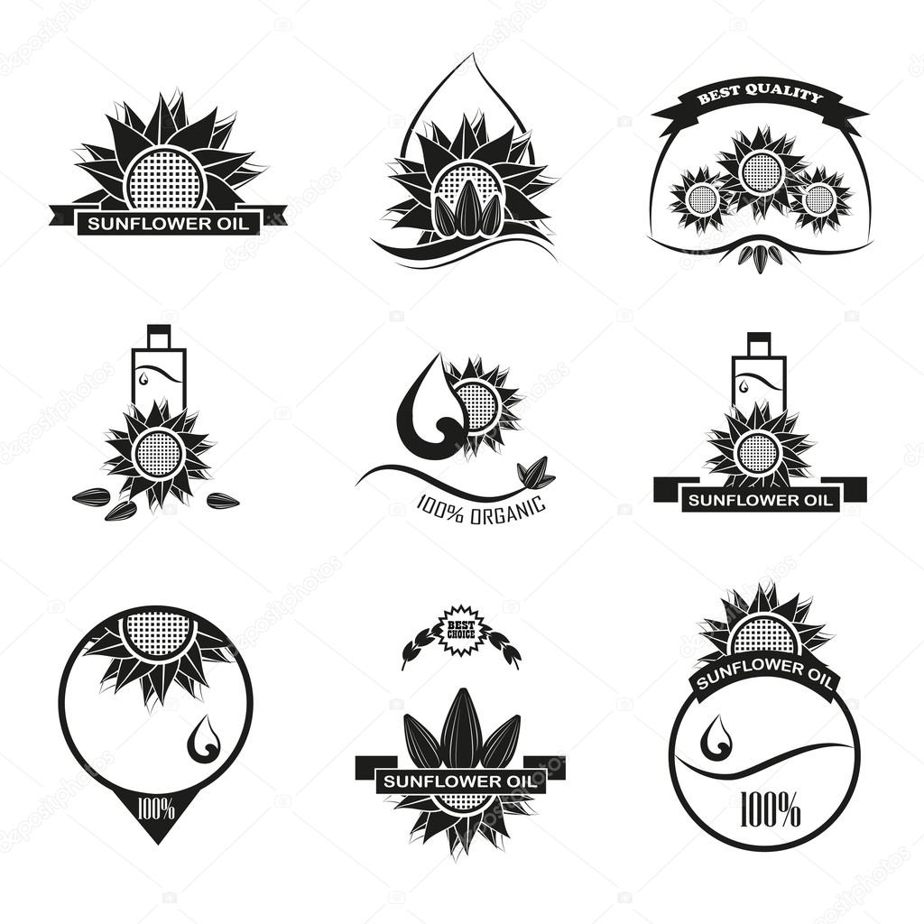 Set of sunflower oil emblems, labels, logos