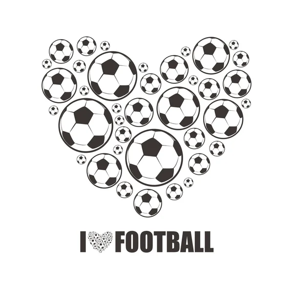 Corazón de los balones de fútbol. Me encanta el fútbol . — Archivo Imágenes Vectoriales