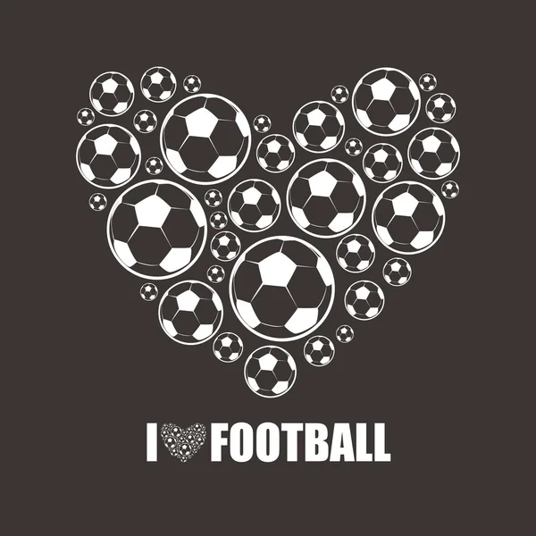 Corazón de los balones de fútbol. Me encanta el fútbol . — Archivo Imágenes Vectoriales