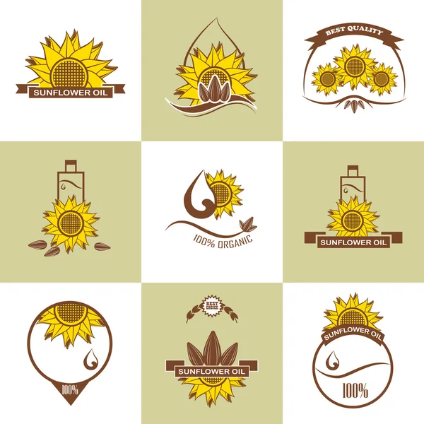 Set di emblemi di olio di girasole, etichette, loghi — Vettoriale Stock