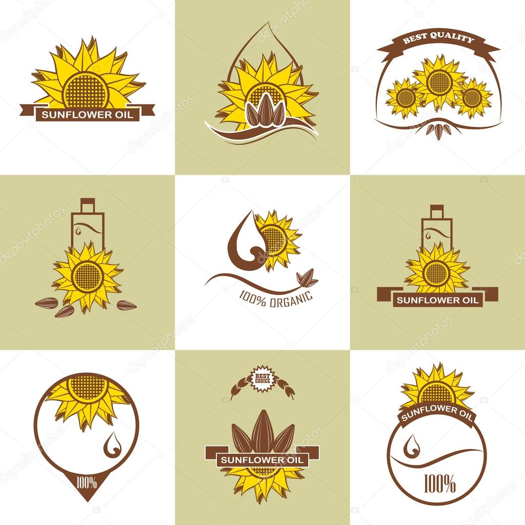 Set of sunflower oil emblems, labels and logos