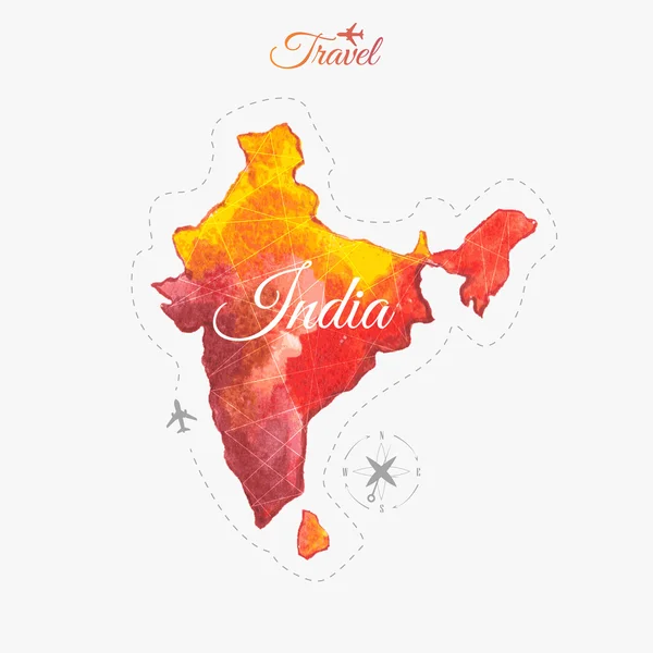 Reizen rond de wereld. India. Aquarel kaart — Stockvector