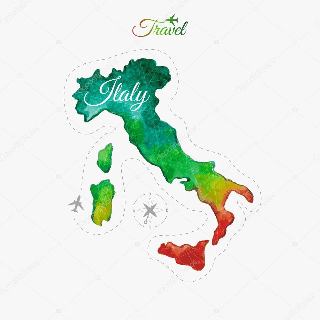 Travel around the  world. Italy. Watercolor map