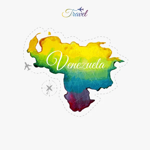 Travel around the  world. Venezuela. Watercolor map — Stock Vector