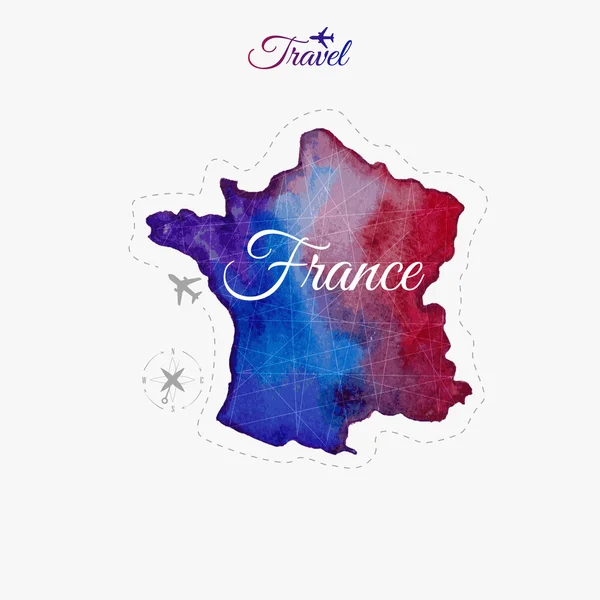 环游世界。法国。水彩的地图 — 图库矢量图片