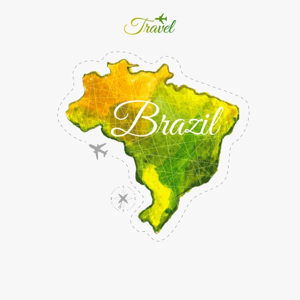 Viajar alrededor del mundo. Brasil. Mapa de acuarela — Vector de stock