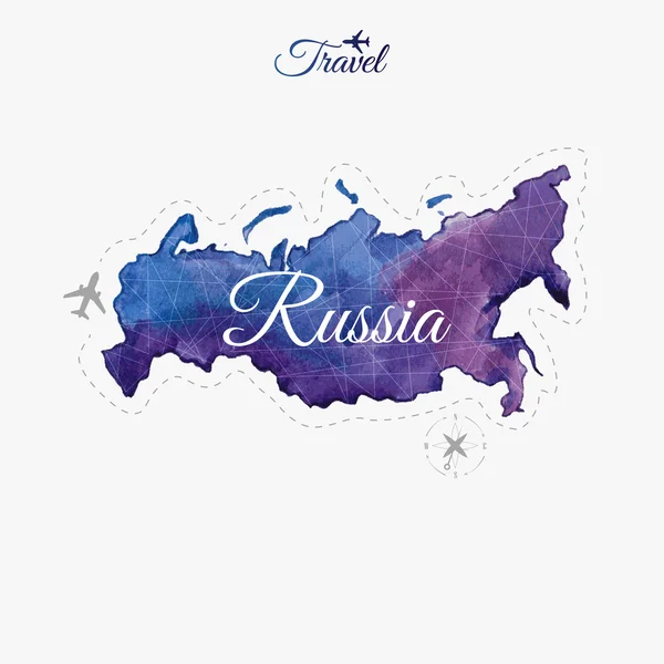 环游世界。俄罗斯。水彩的地图 — 图库矢量图片
