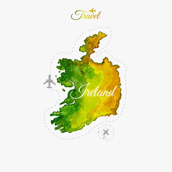 Dünya çapında seyahat. İrlanda. Suluboya harita — Stok Vektör