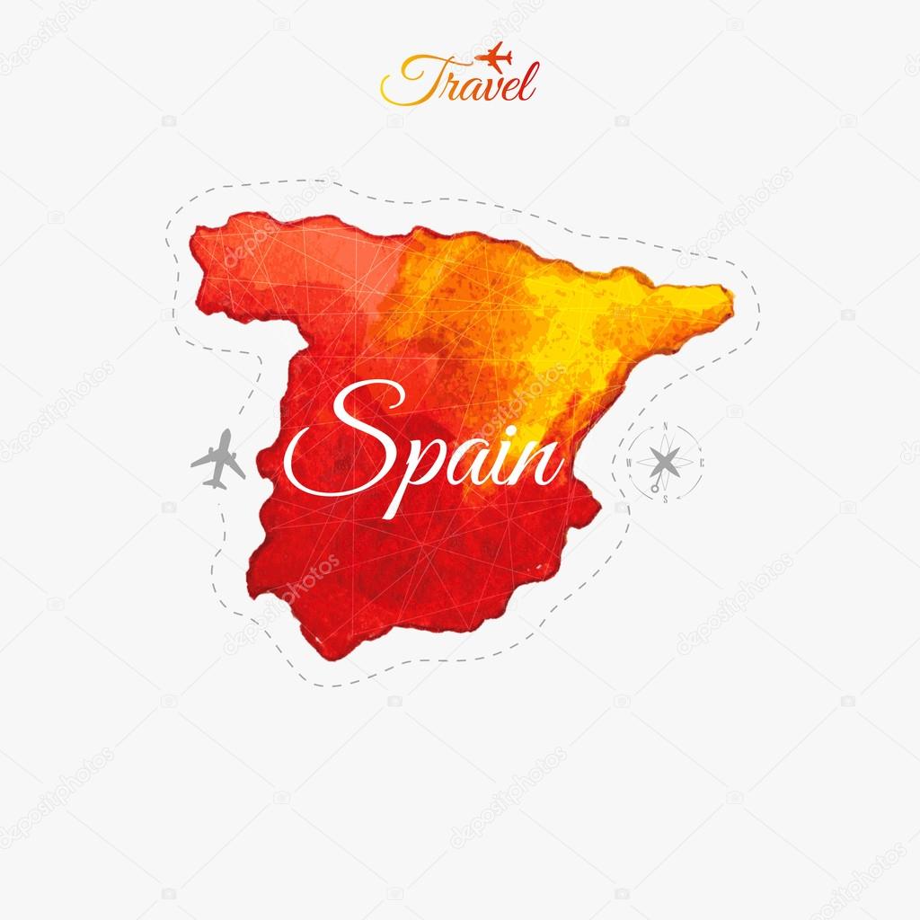 Travel around the  world. Spain. Watercolor map