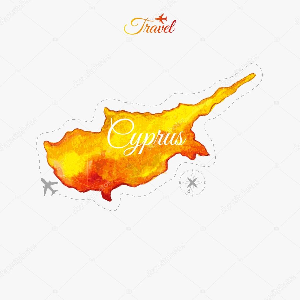 Travel around the  world. Cyprus. Watercolor map