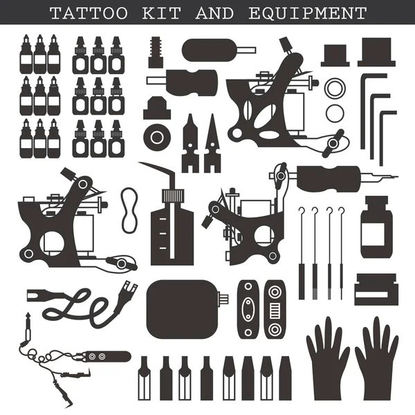 Kit e equipamento de tatuagem . —  Vetores de Stock