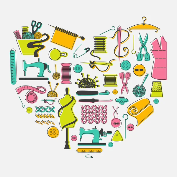 I love sewing and needlework set.  Tailoring, needlework, equipment. — Stock Vector