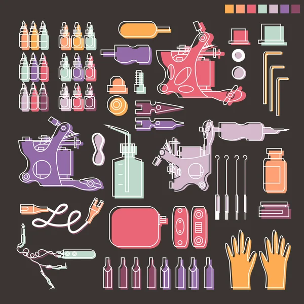 Kit e equipamento de tatuagem . —  Vetores de Stock