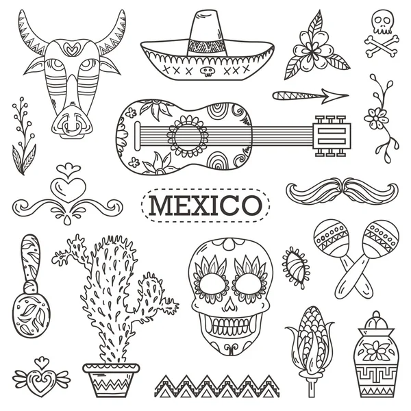 Set van Mexicaanse traditionele en culturele elementen. — Stockvector