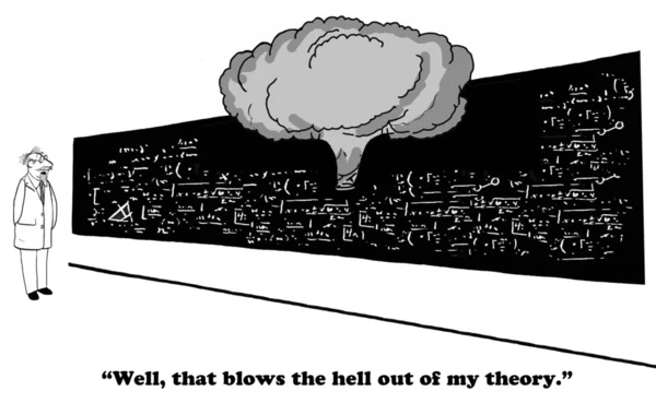 Business cartoon about a theory exploding, it was wrong — Stock Photo, Image