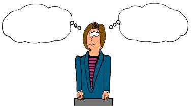 Businesswoman with Two Thoughts clipart