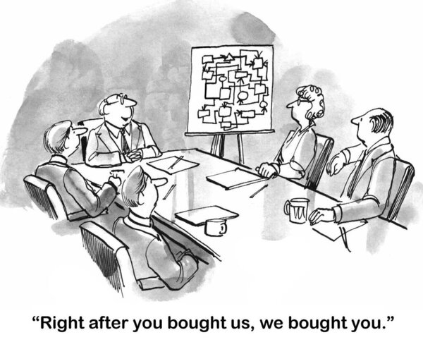 Встреча с двумя компаниями, покупающими друг друга.              