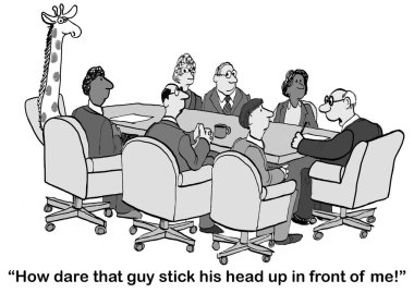 Diktatörlük patronu, zürafanın toplantıya burnunu sokmasından rahatsız oluyor..