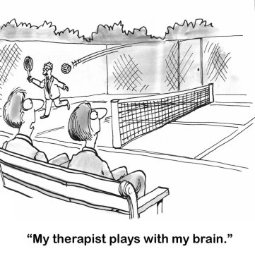 Terapi müşterisi, terapistin beyniyle tenis oynamasını izliyor..              