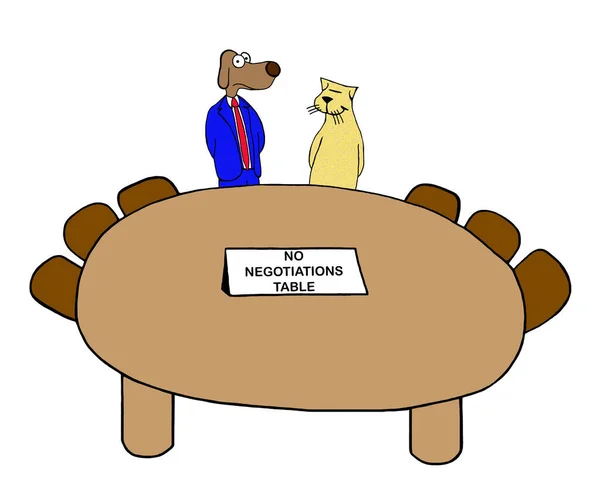 Hond Kat Ontmoeten Elkaar Bij Negotiations Table — Stockfoto