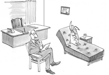 Tavşan terapi seansında kanepede oturur..