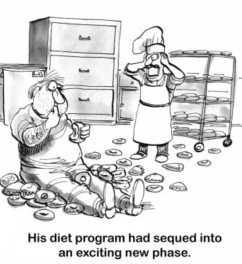 Dieter pes etti ve çörekleri yemek için yere düştü..              