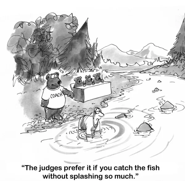 Niedźwiedź Uczy Człowieka Jak Łowić Ryby — Zdjęcie stockowe