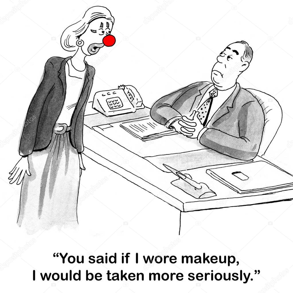 A female office worker is told to wear more makeup.