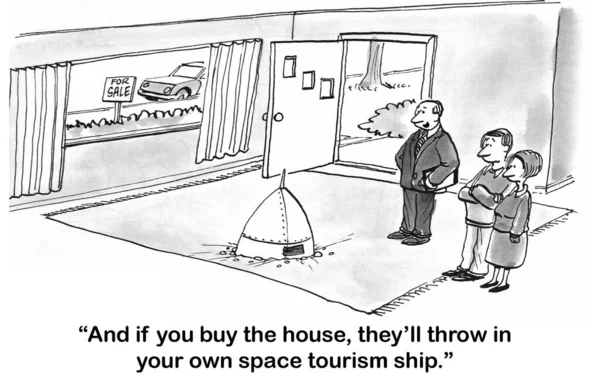 Fastighetsmäklare Försöker Locka Köpare Med Rymdskepp — Stockfoto
