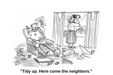 Karısı komşuların ziyarete geldiğini görmüş..              