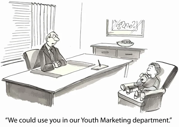 Wir könnten Sie in unserer Jugendmarketing-Abteilung einsetzen — Stockvektor