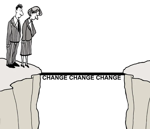 Business people looking at bridge of change — Stock Vector