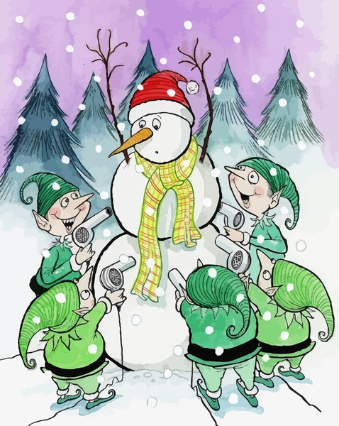 Sneeuwpop met Elven — Stockvector