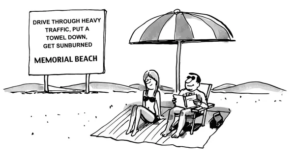 Un couple d'affaires se fait bronzer à la plage Memorial . — Image vectorielle