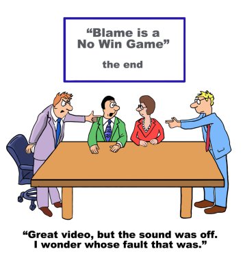 Cartoon of business people playing the blame game. clipart
