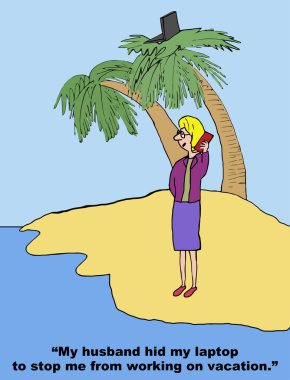 İşkolik işkadını tatil karikatür.