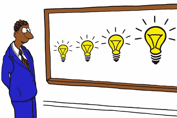 Γελοιογραφία του επιχειρηματία που σκέφτεται νέες ιδέες — Διανυσματικό Αρχείο